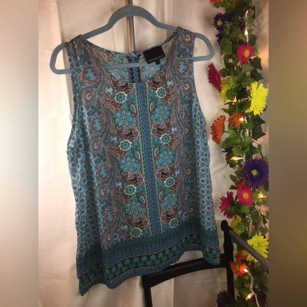 Cynthia Rowley | Women’s Multicolor Paisley Print Pattern Tank Top Blouse - Picture 12 of 12